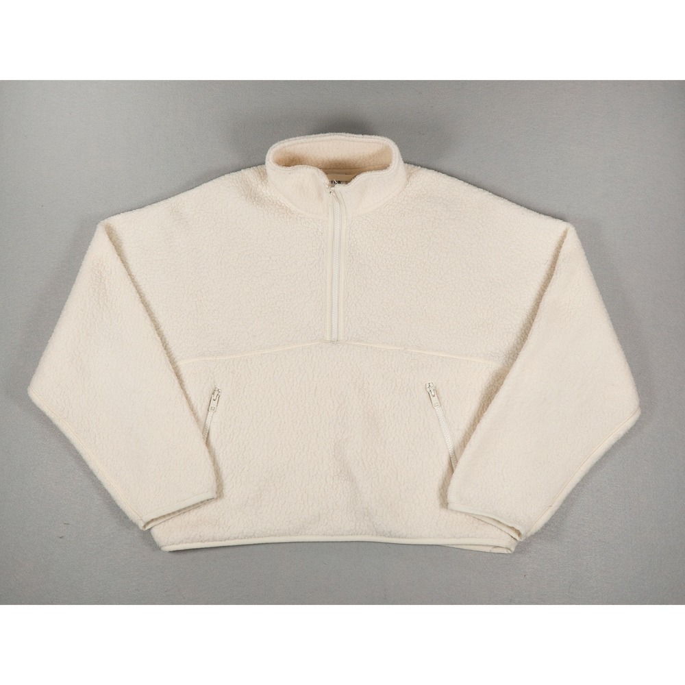 Tna Womens Fleece Quarter Zip Pullover Oversized Cropped Sherpa Cream Size M